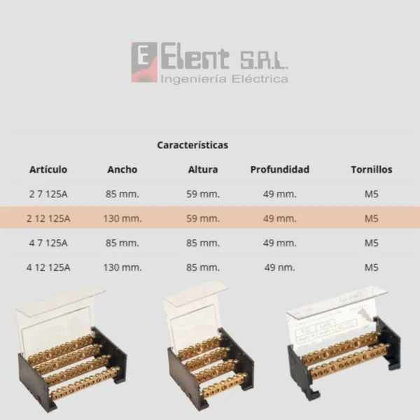 Distribuidor Bipolar 125A 12 Conexiones Std Elent - Image 2